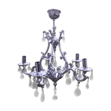 Lustre en métal chromé  5 feux avec pampilles design italien