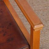Vintage bridge chair in solid wood and leather, 1980