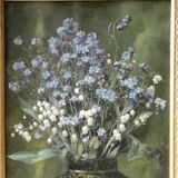 Tableau  bouquet de fleurs signé Théodore Coquelin fin XIXème
