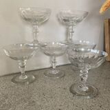 Set of 6 chiseled glass champagne coupes