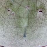 Bowl or empty pocket in cracked green sandstone varnish raku