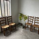 5 oak and straw chairs