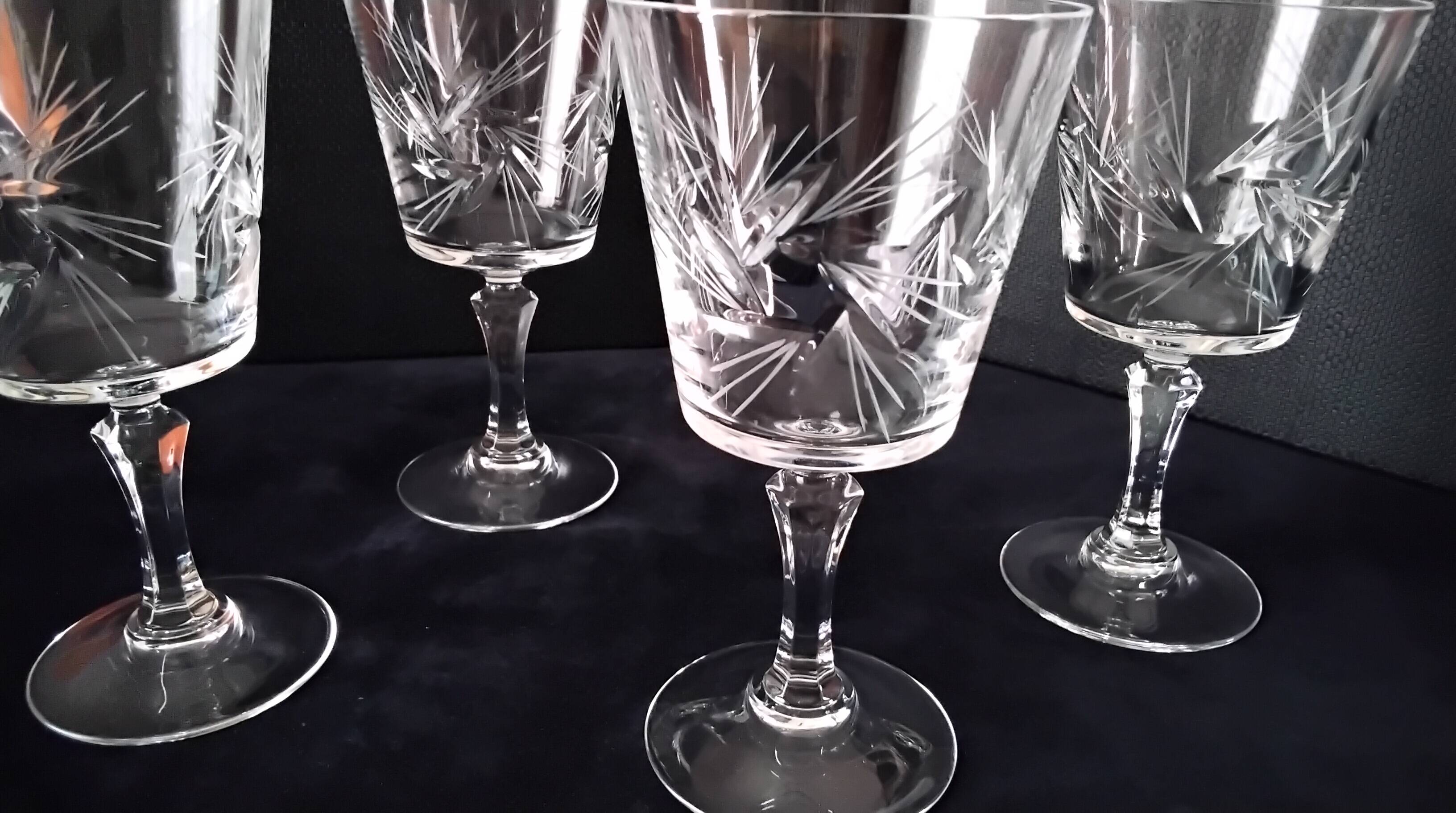 4 crystal wine glasses (Bohemian?)