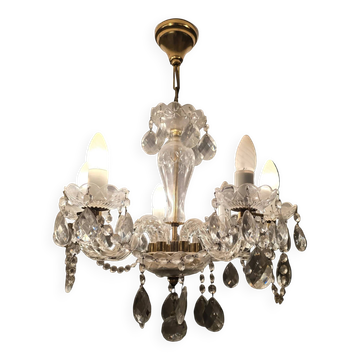 Suspension lustre ancien en verre taillé et pampilles – 6 bras