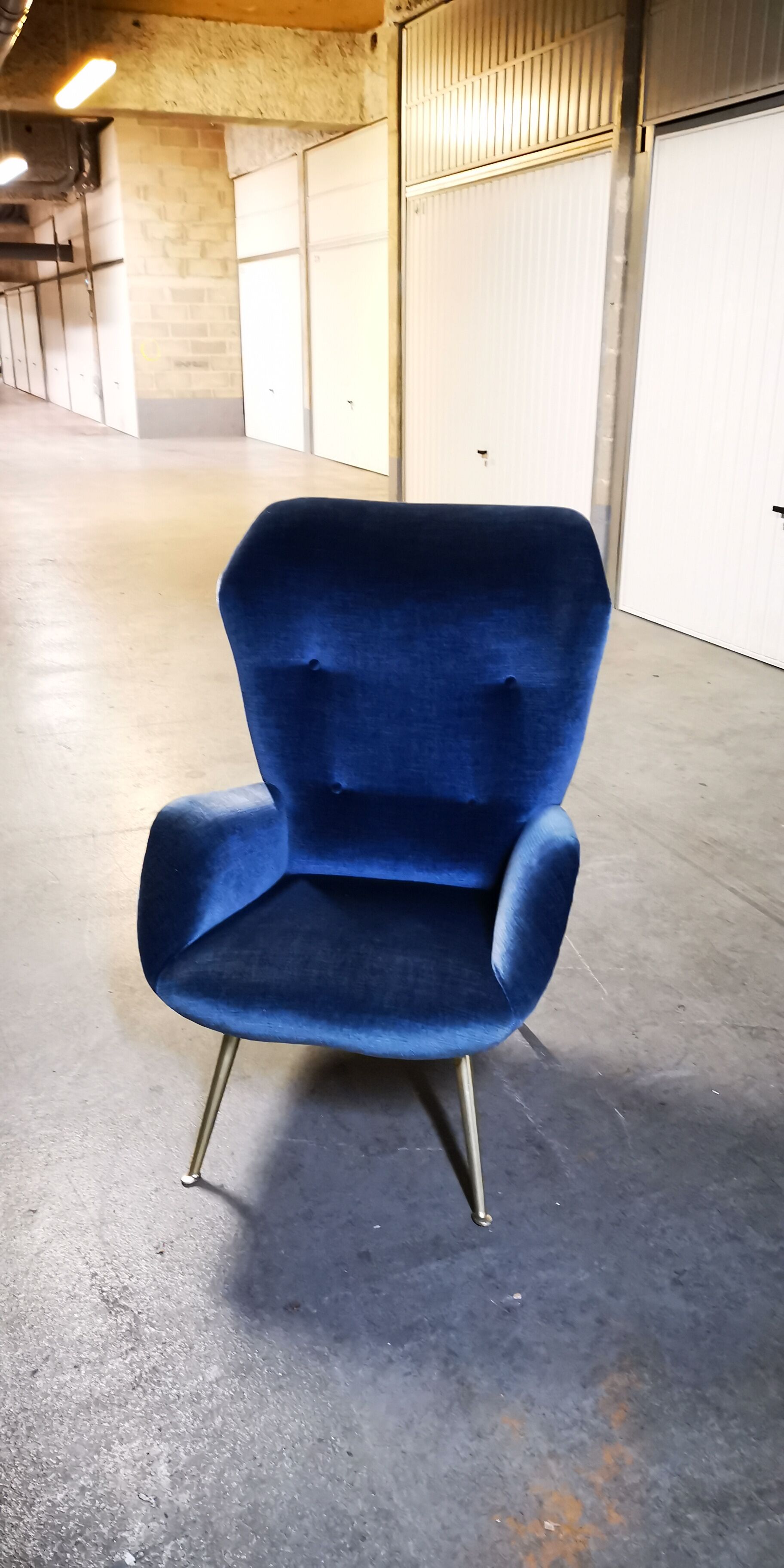 Fauteuil wingchair bergère années 50 60 bleu