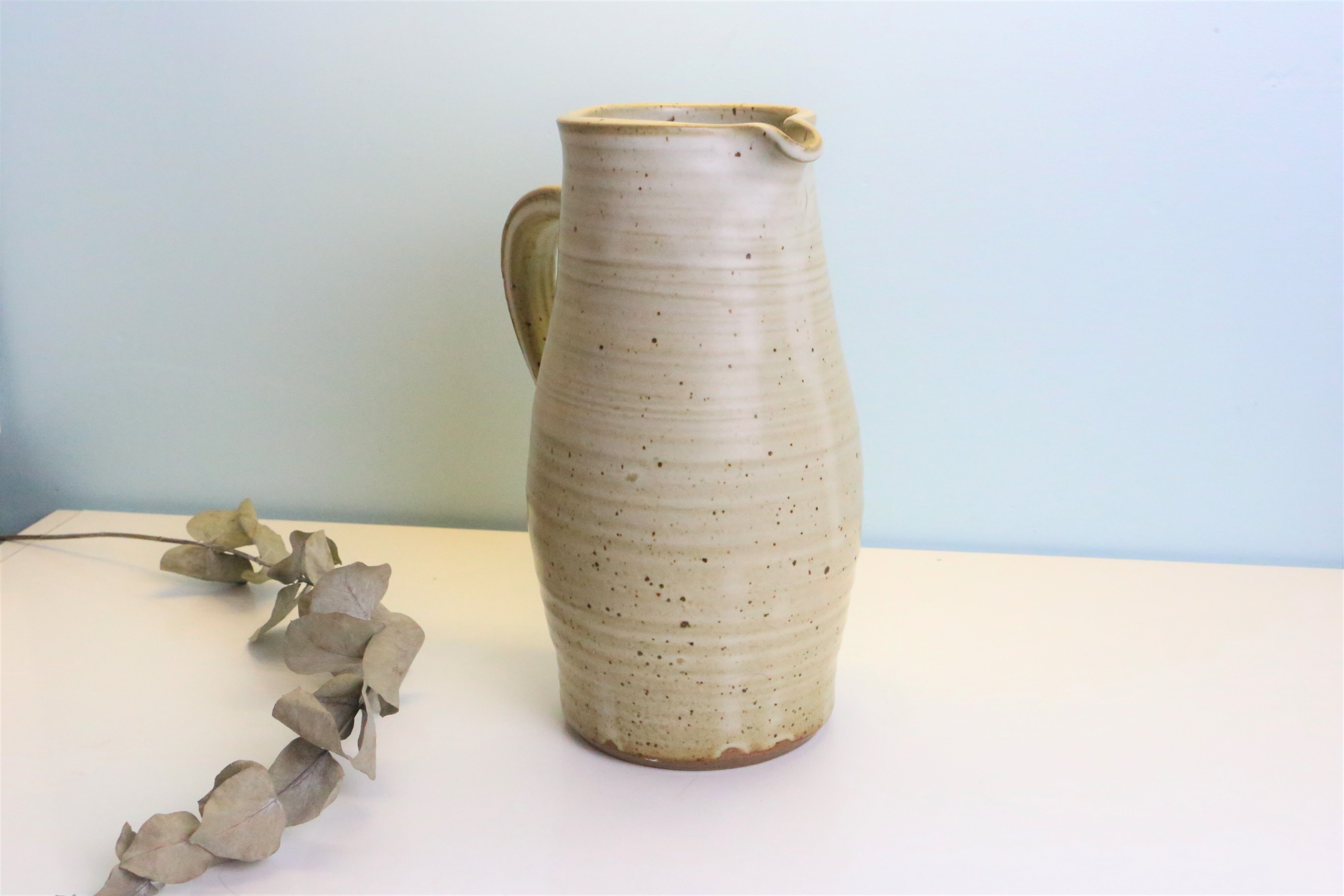 Glazed earth jug, Manziat pottery, rustic, vintage French