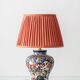 Dutch chinoiserie table lamp in polychrome Delftware, Makkum, with a new coral silk shade