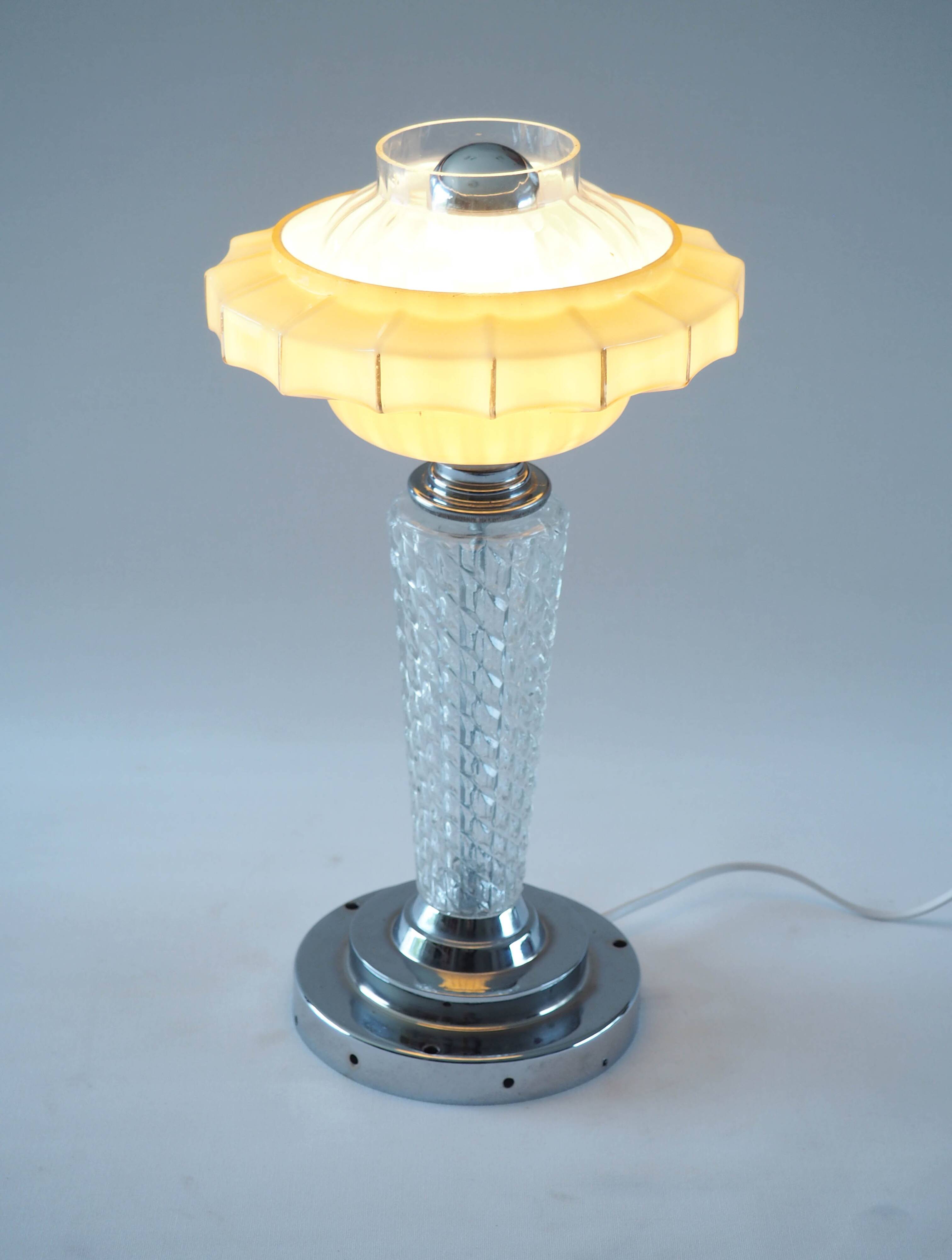 Art Deco glass and chrome lamp
