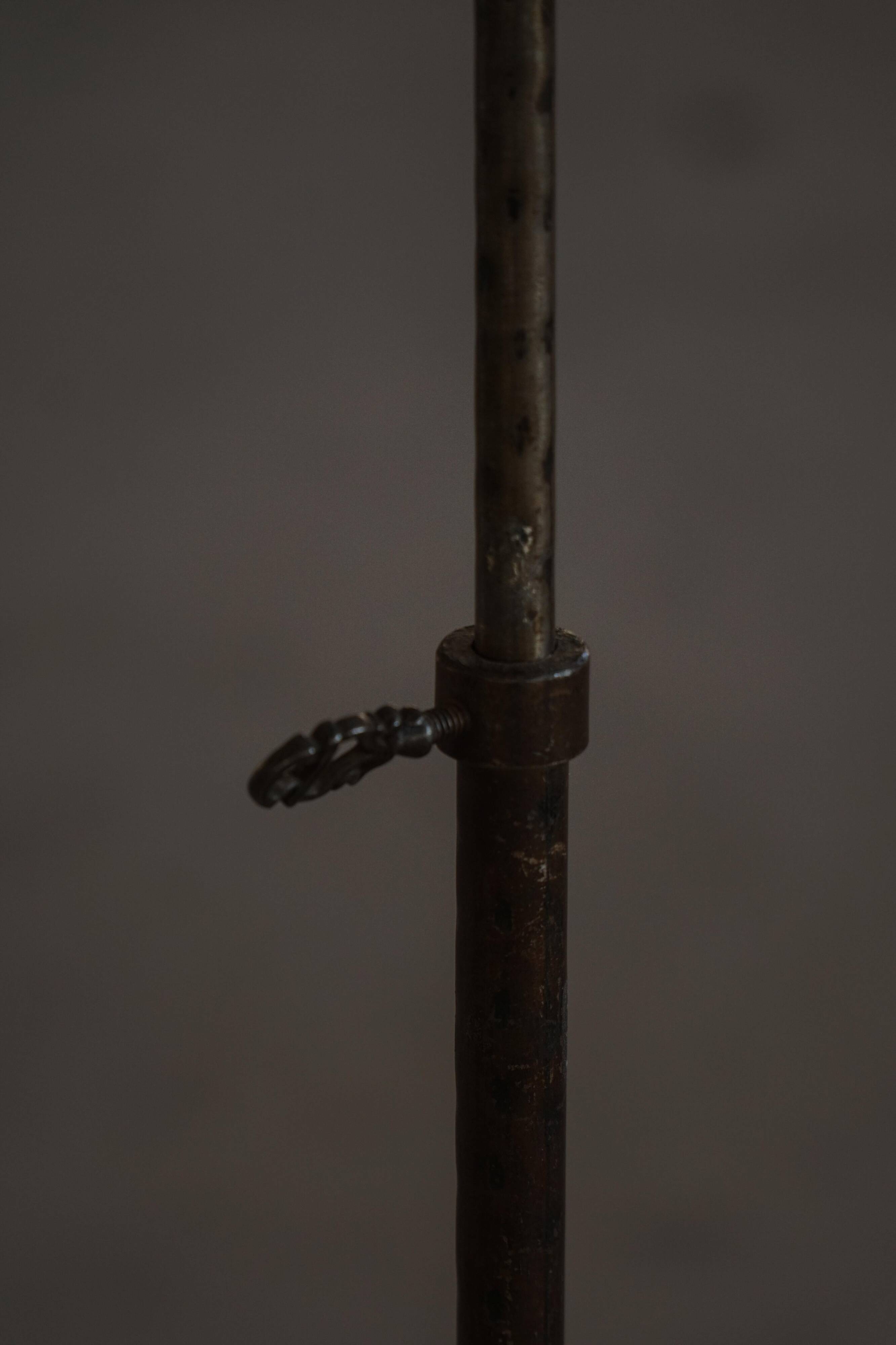 20th-century wrought iron floor lamp with swirling detail, Danish Art Deco.