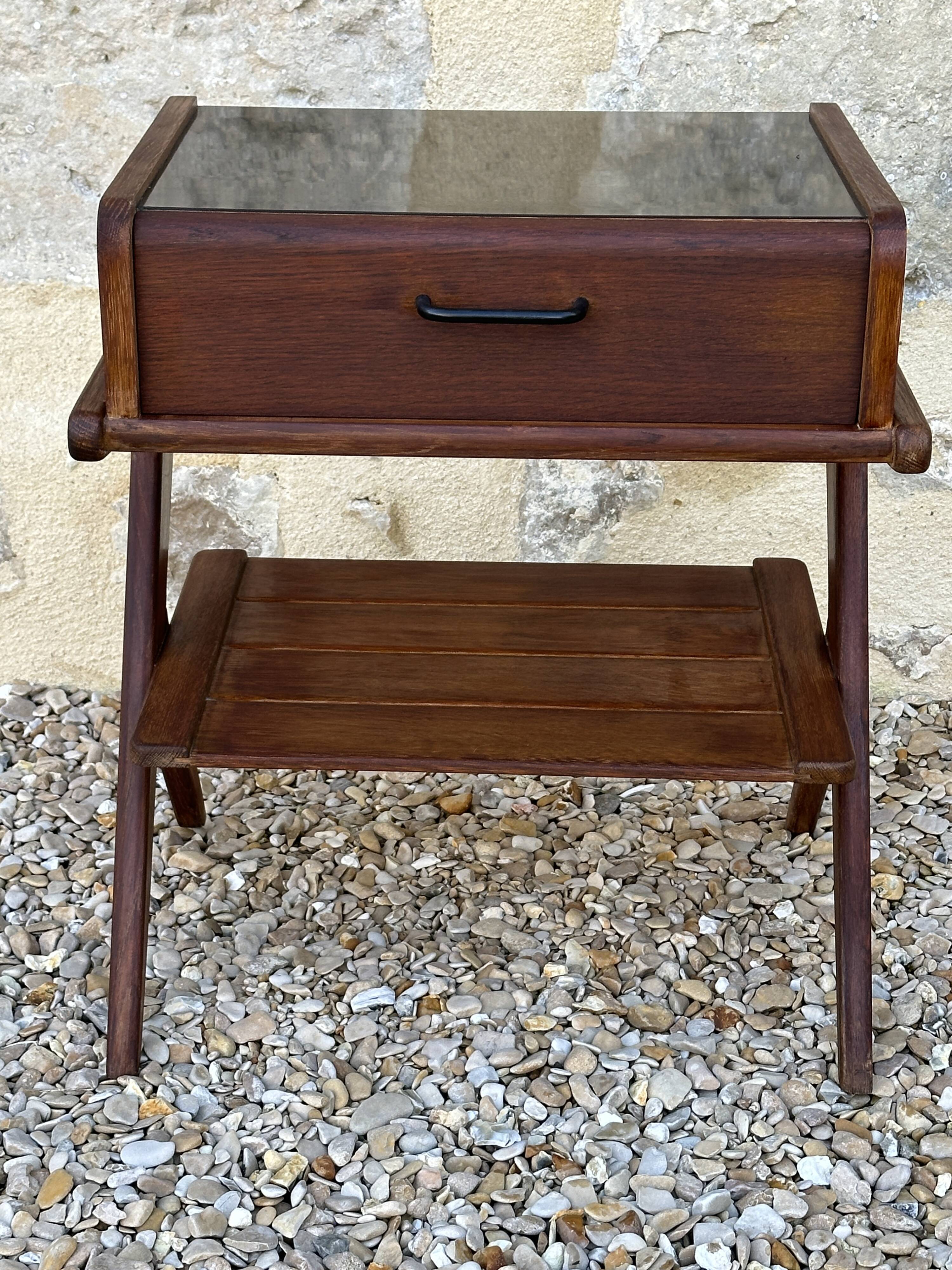 Vintage oak bedside table, 50s and 60s design