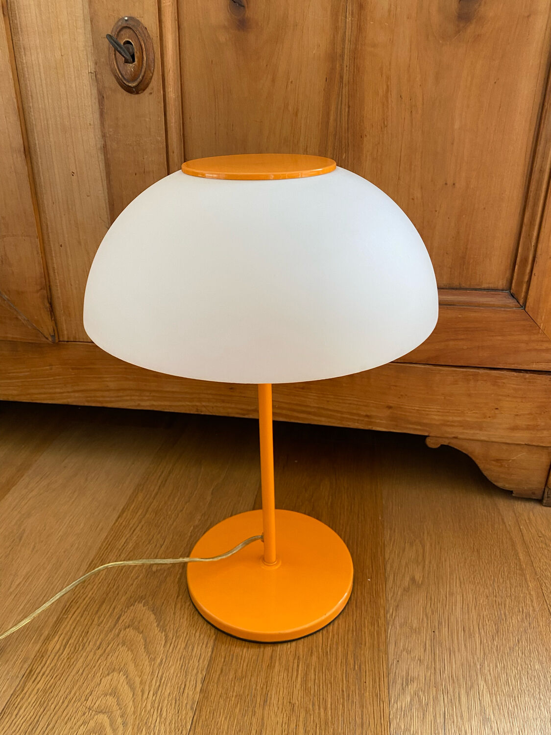 Mushroom lamp vintage metal lacquered orange and plastic