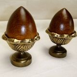 Pine cone bronze wood ornament staircase ball end curtain rod