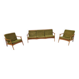 Living room set: sofa and 2 boomerang-style armchairs, 1950s