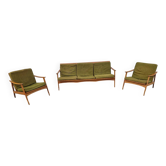 Living room set: sofa and 2 armchairs in boomerang style from the 1950s.