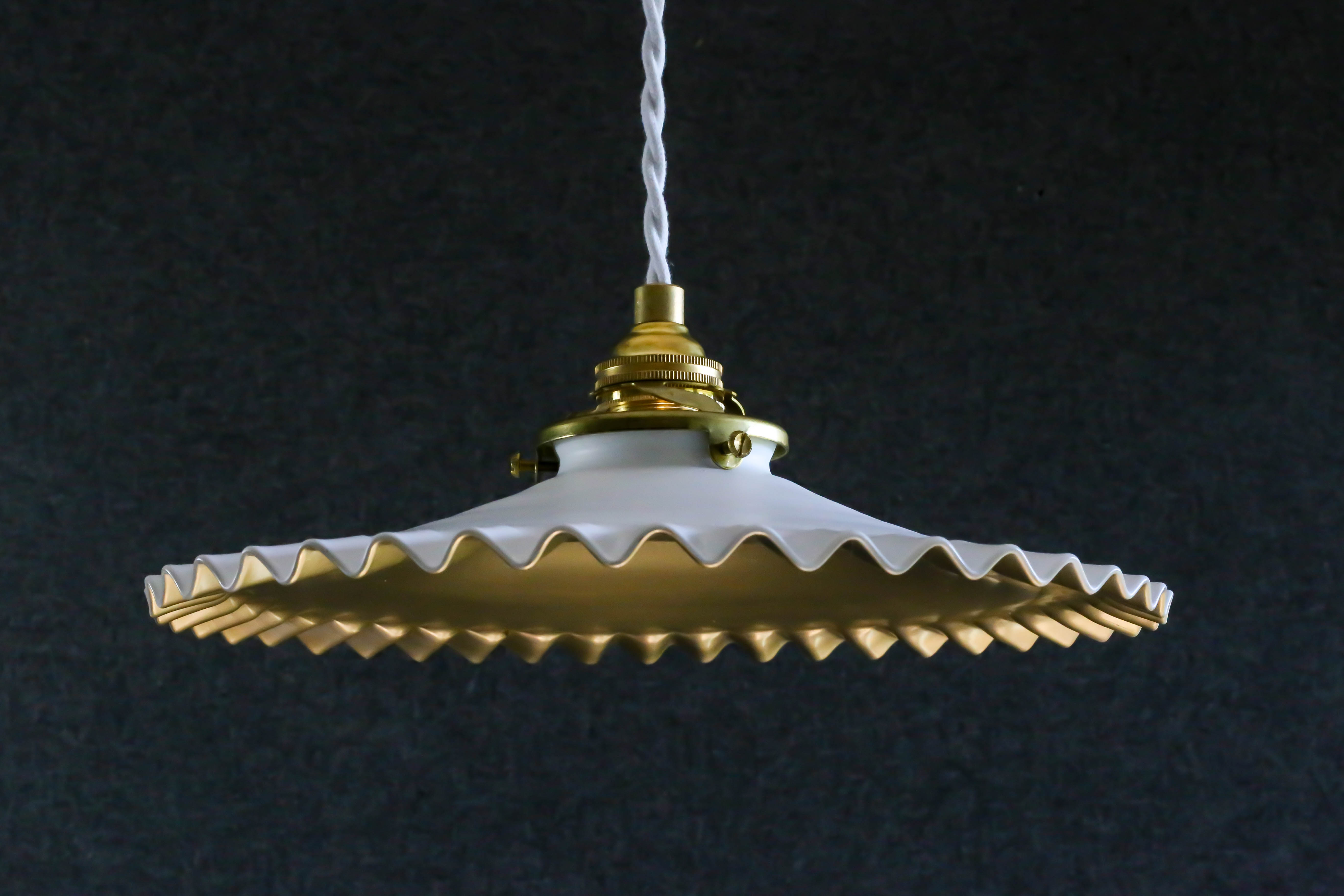 Old opaline pendant lamp painted white and gold - new cable and socket