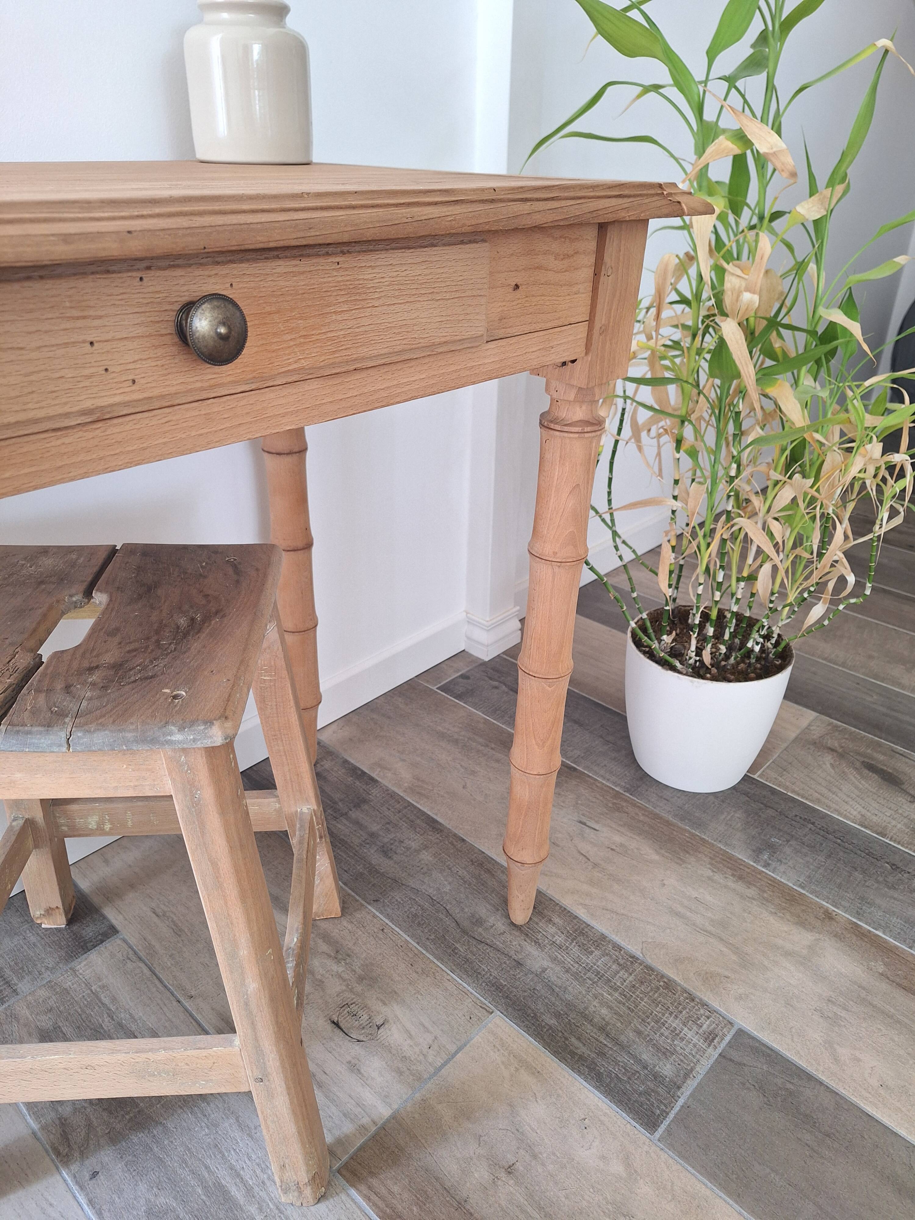 Old beech wood bureau/console/side table with bamboo legs.