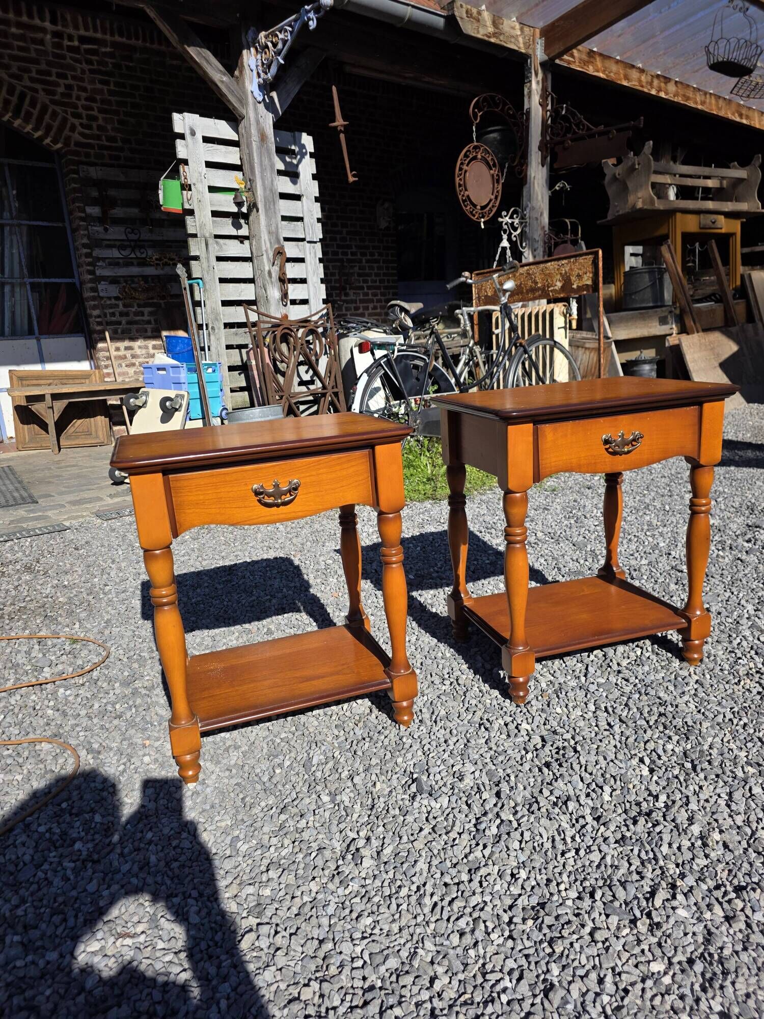Pair of cherry wood bedside tables from the mid-20th century.