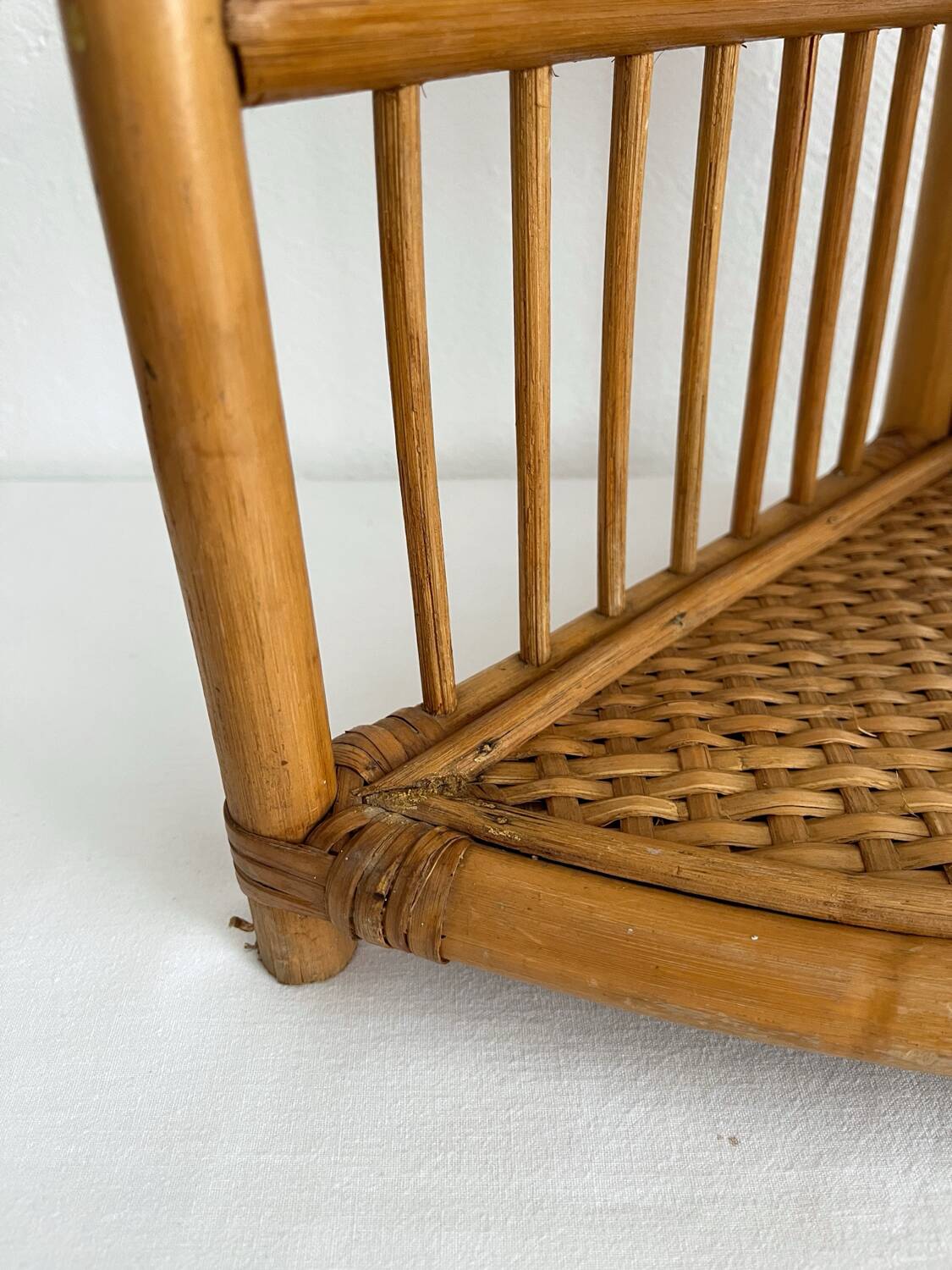 Vintage bamboo and rattan corner shelf