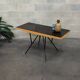 Metal and wood table, black Opaxit top, Czech Republic 1960