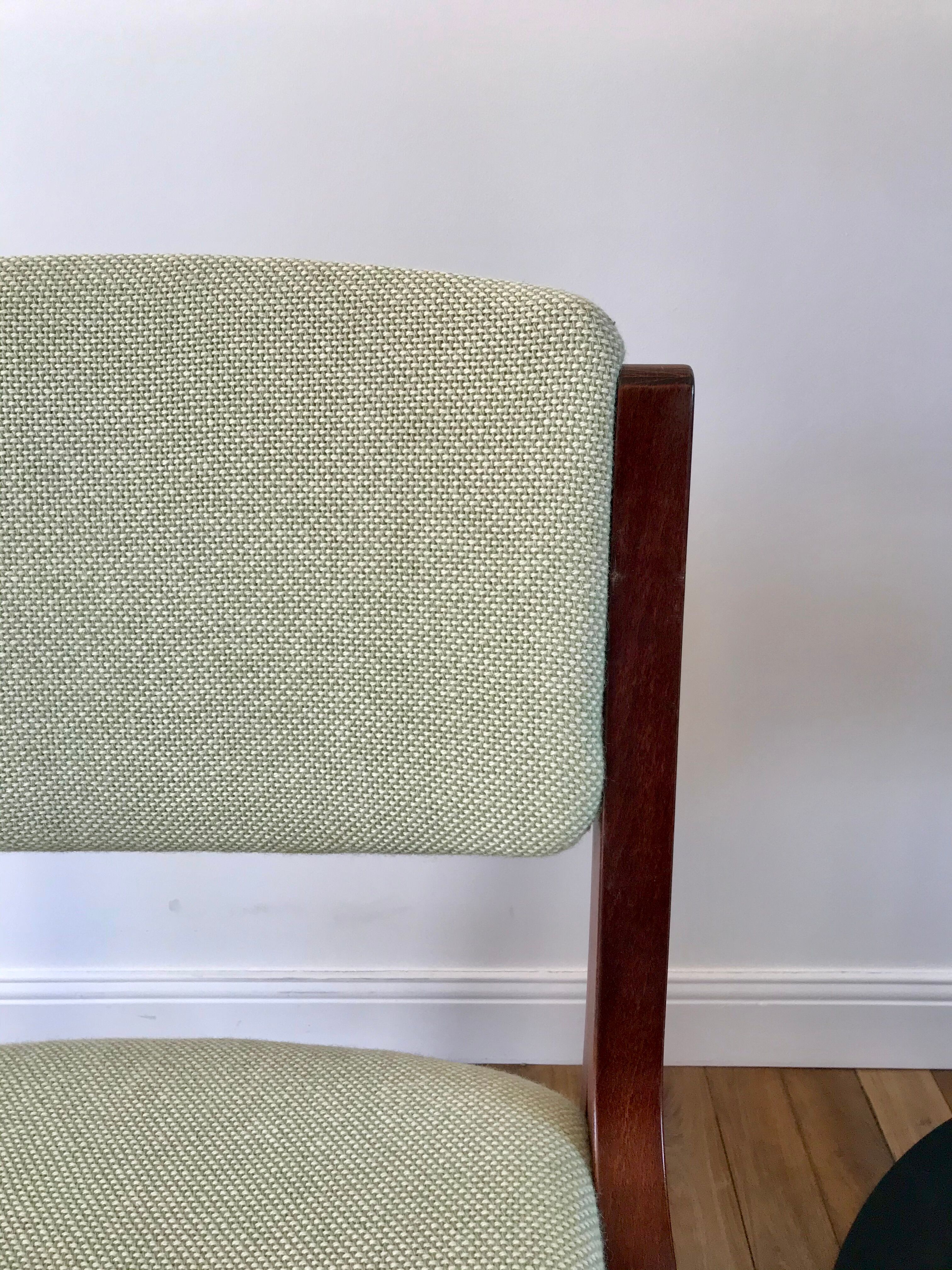Pair of wooden armchairs and green and ecru fabrics 70s