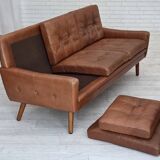 1970s, 3-seater Danish sofa, brown furniture leather with patina.