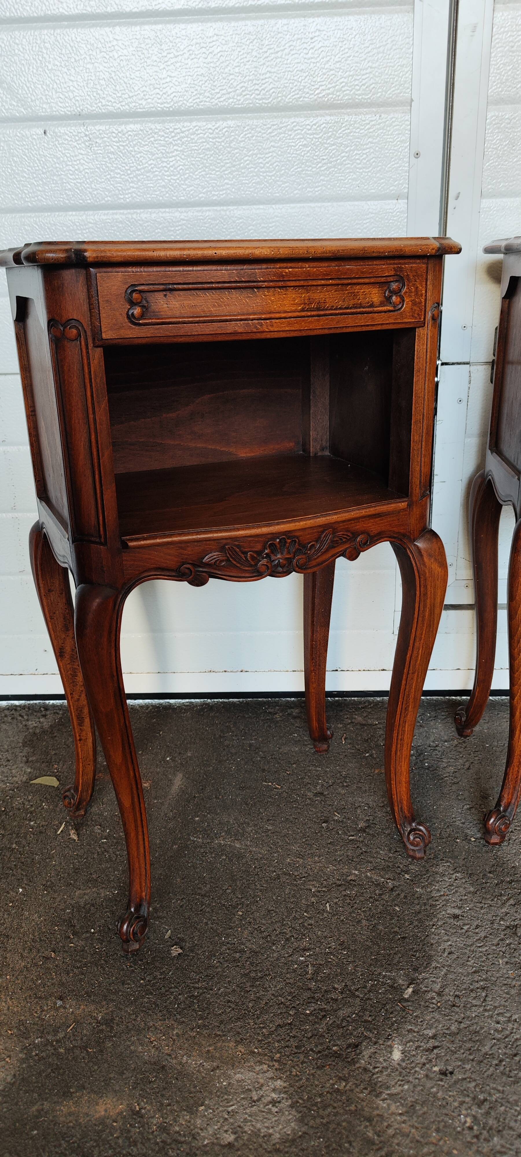 Pair of Louis XV oak bedside tables with one drawer