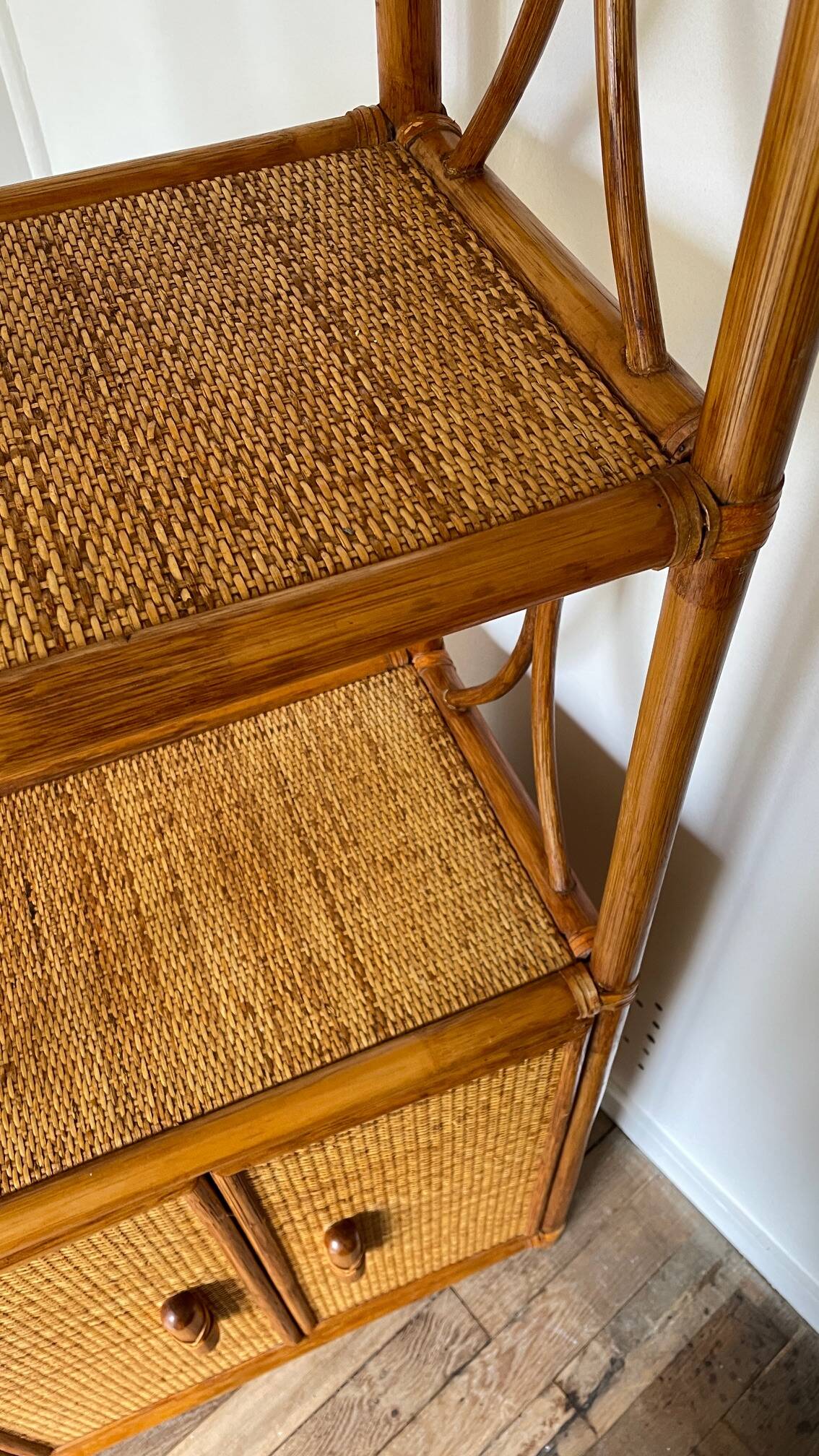 VINTAGE Bamboo Wicker Shelf