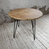 Wicker and metal coffee table from the 1950s