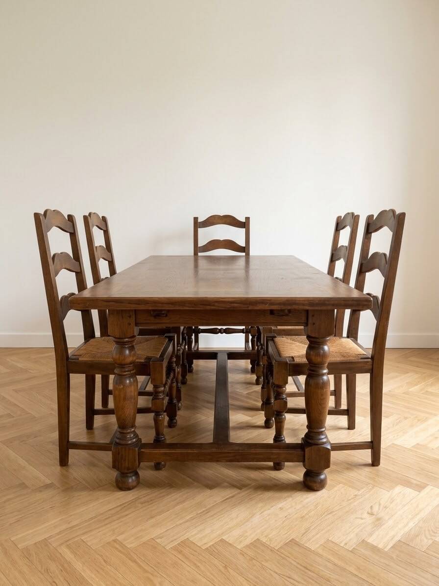 Farmhouse table and 6 solid wood chairs