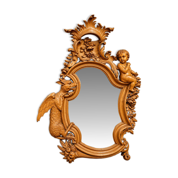 miroir sculpté dans l'esprit de Viardot – Décor au dragon et putto