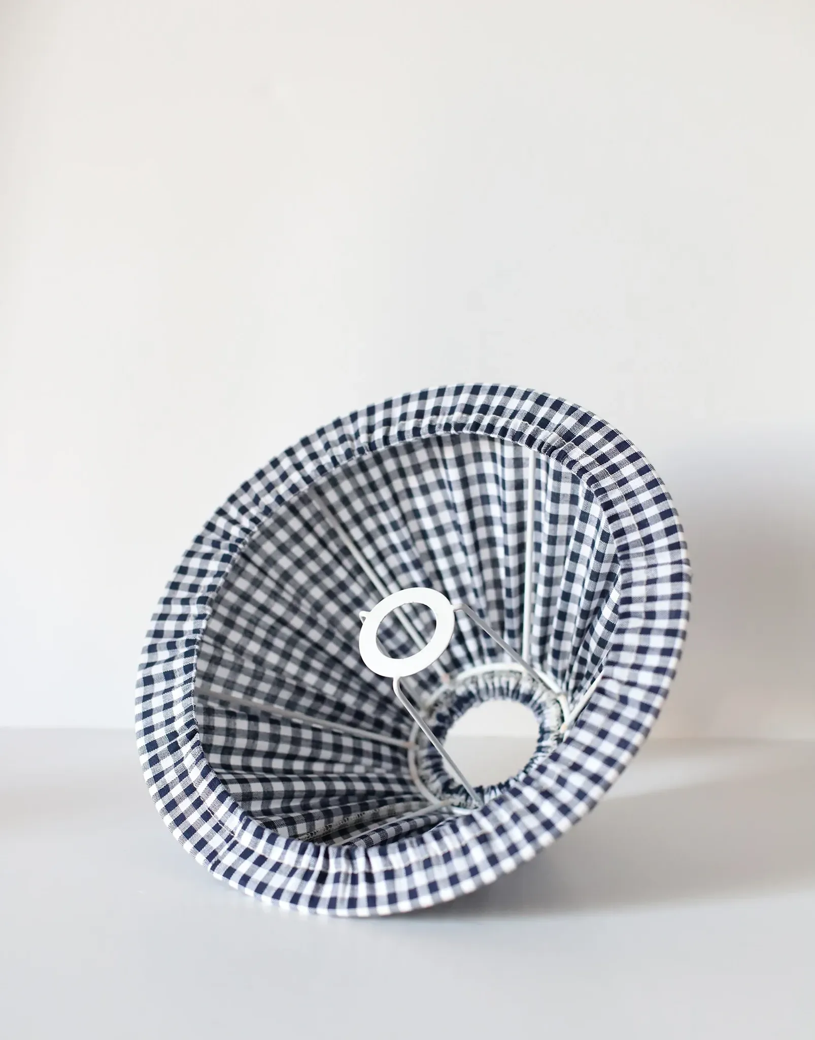 Vintage table lamp Hautlalampe: blue Alsace stone base and pleated Vichy shade.