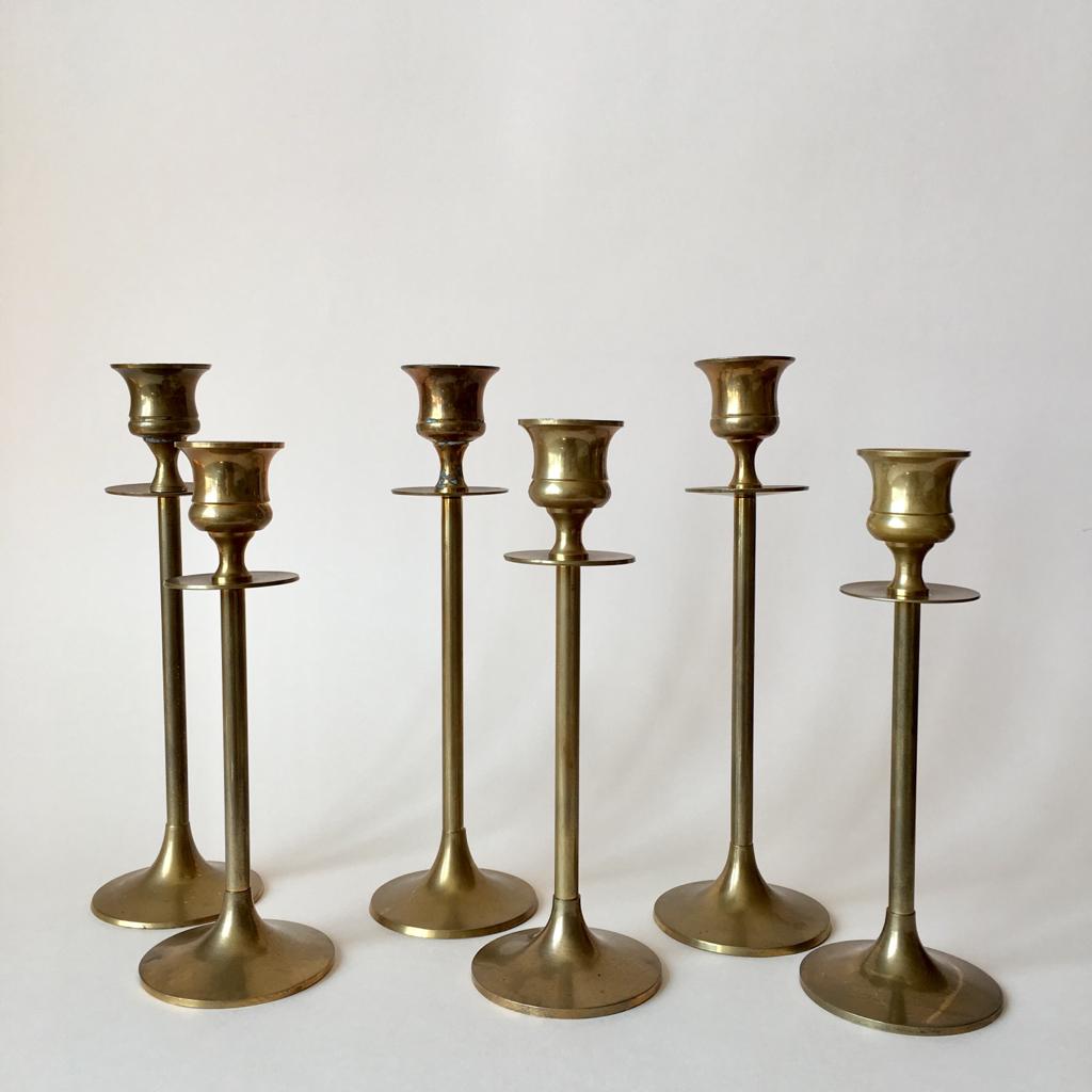 6 german brass candleholders