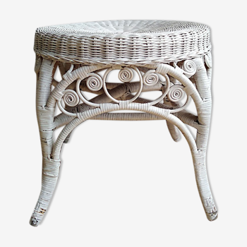 Stool peacock white rattan of the 1970s