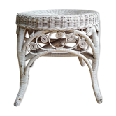 Tabouret peacock en rotin blanc des années 1970