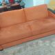3-seater convertible sofa in brick orange & blackened wood – Diva Salon x Simm
