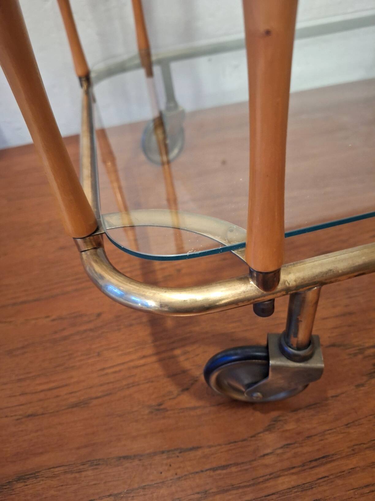Faux bamboo cocktail trolley bar cart attr. Maison Jansen, France 1950s-60s