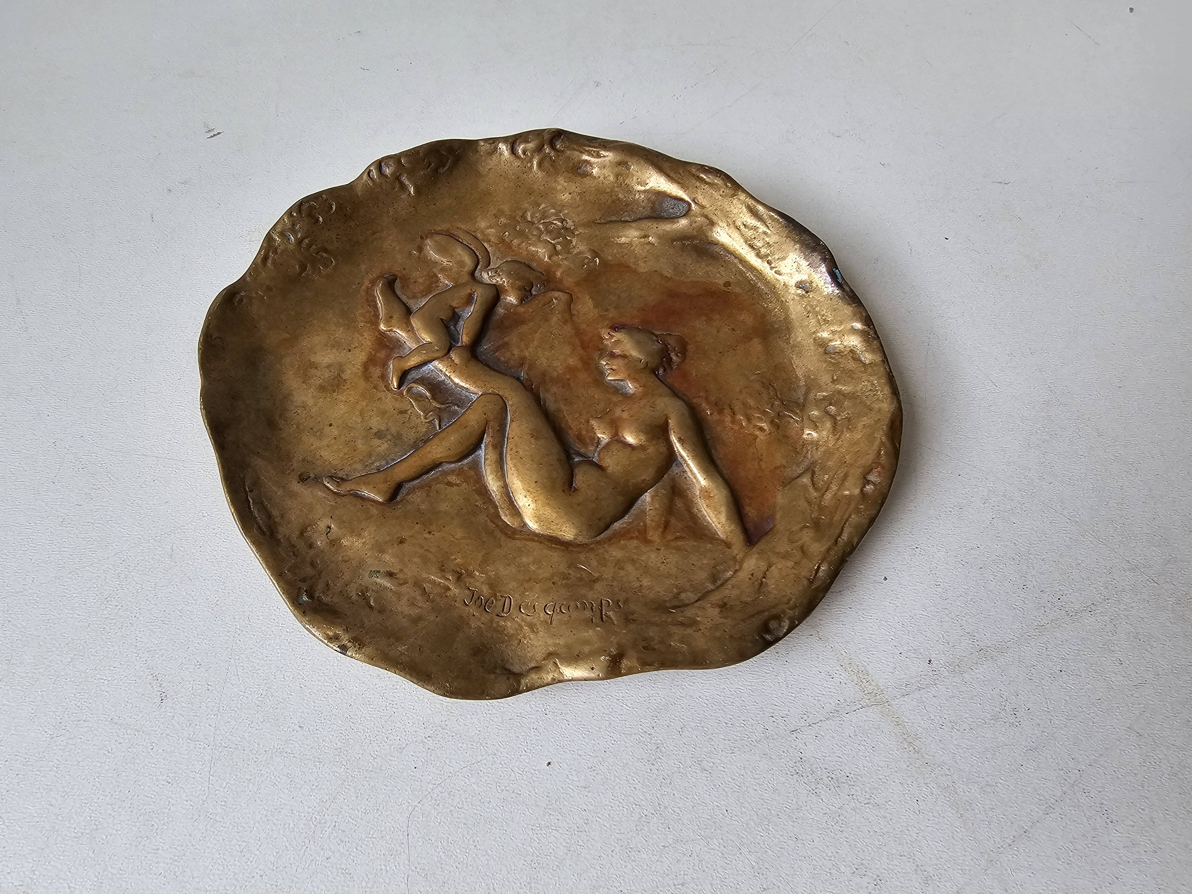 Ashtray / bronze bowl Figurative nude - Art Nouveau signed Joe Desco