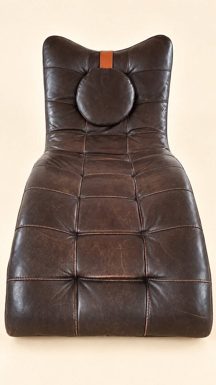 70s design chaise longue, chocolate leather, tufted, profile S.
