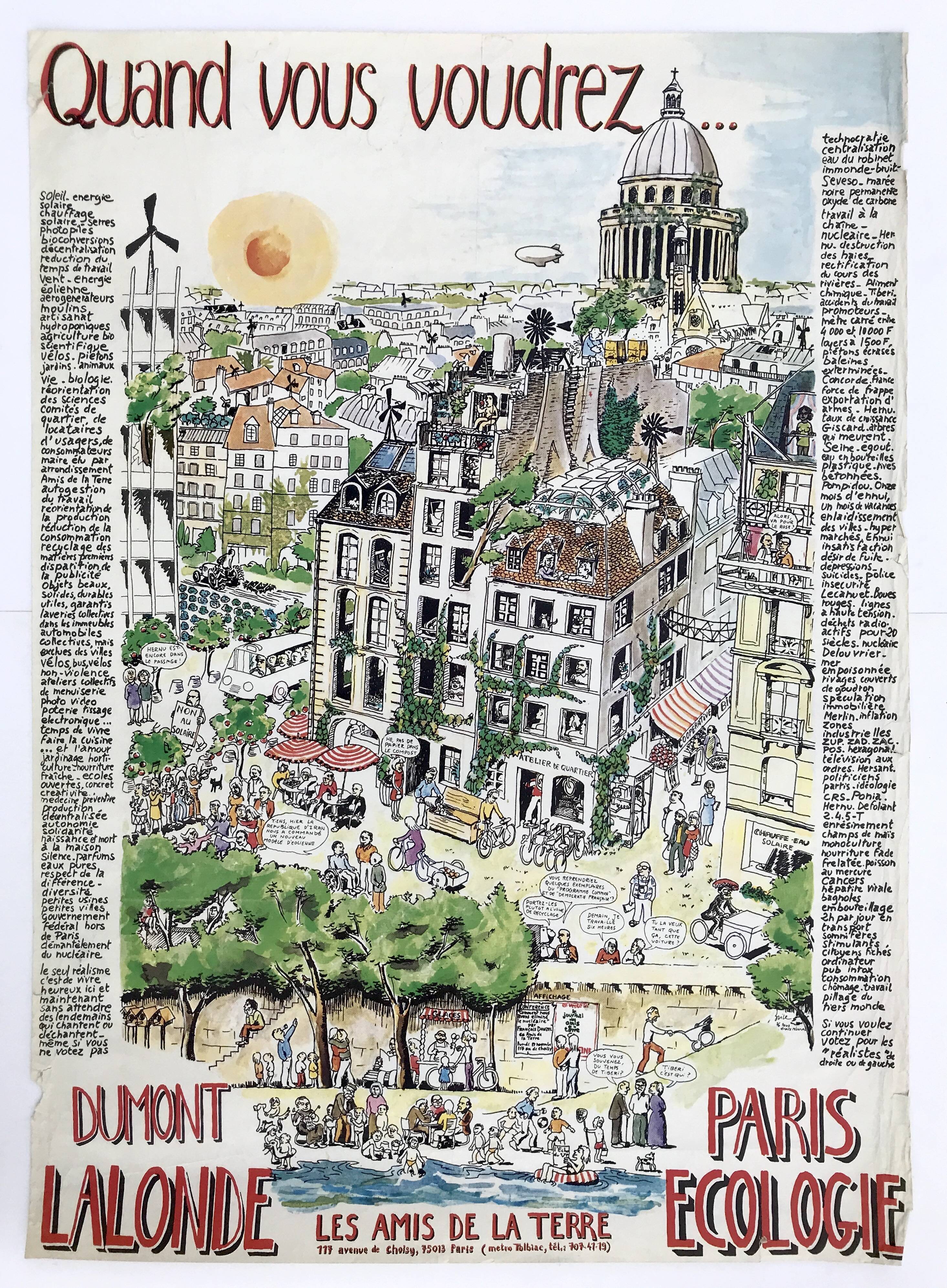 Poster of ecologist candidates René DUMONT / Brice LALONDE with Friends of the Earth in Paris 1976