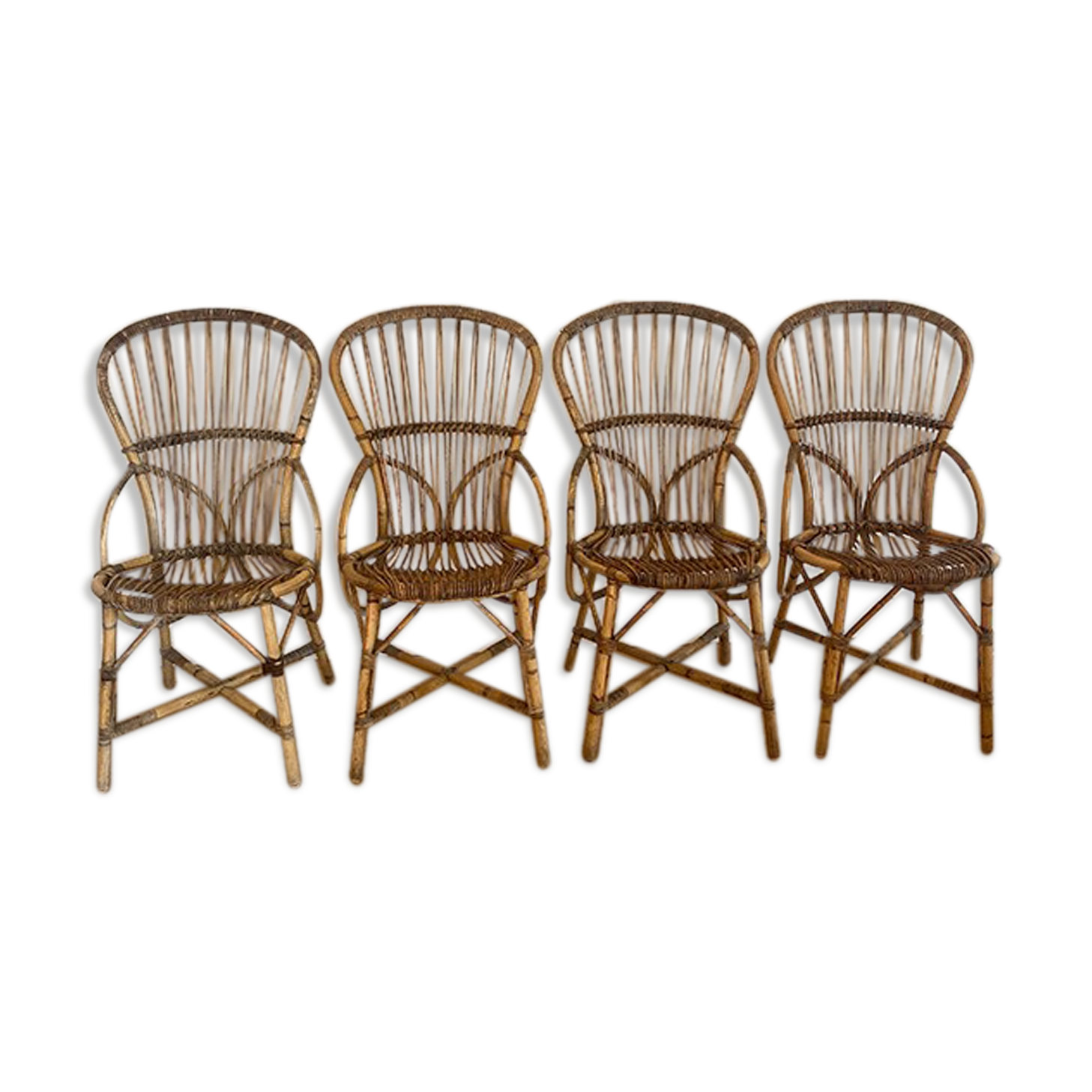 Lot 4 chaises rotin d'Audoux & Minnet