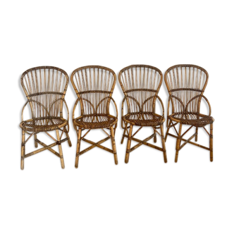 Lot 4 rattan chairs by Audoux & Minnet
