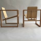 Pair of handmade wooden armchairs