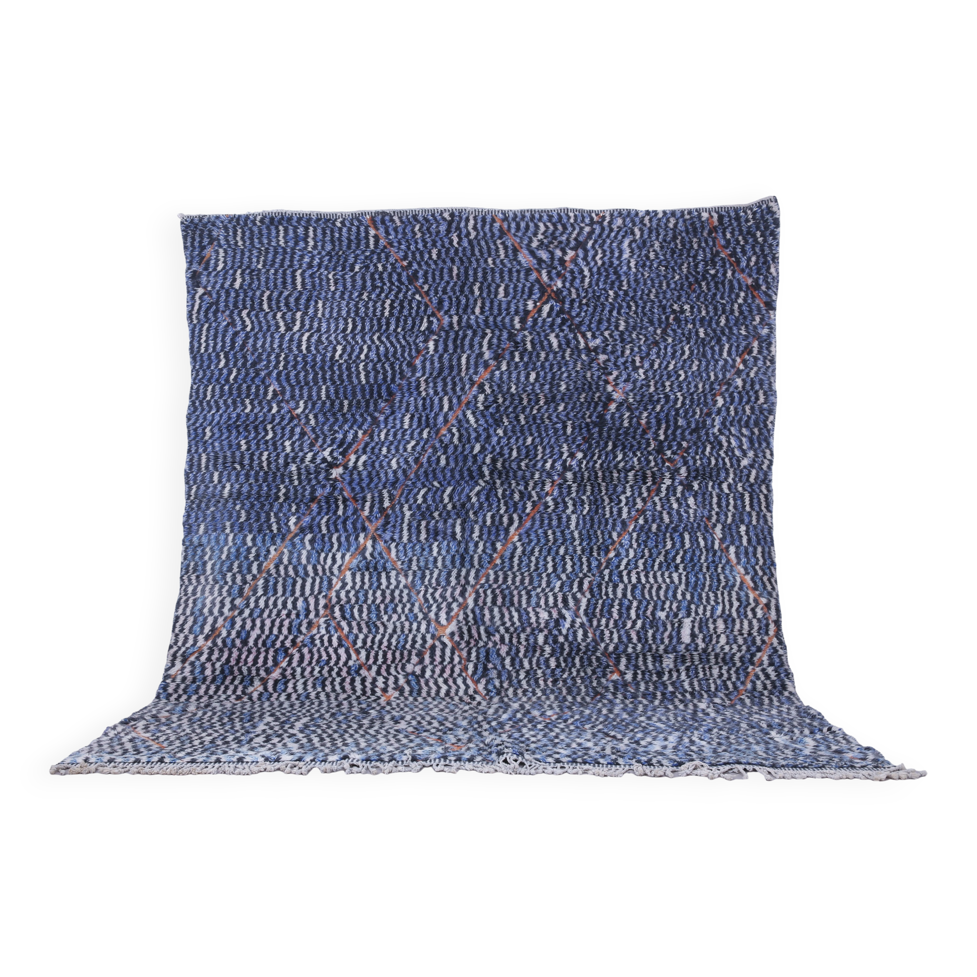 Blue Handmade Beni merirt Rug 258 x 305 cm - Abstract Wool Rug - Berber Rug