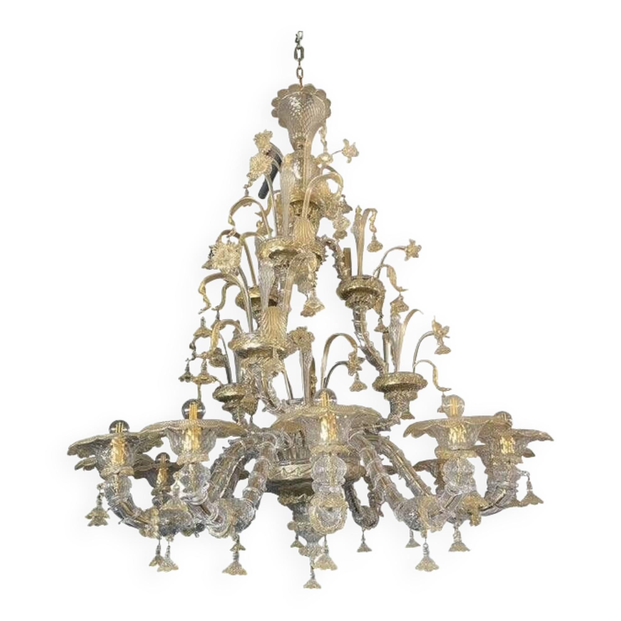 Contemporary Floral Venetian "Ca Rezzonico" Gold Murano Glass Chandelier