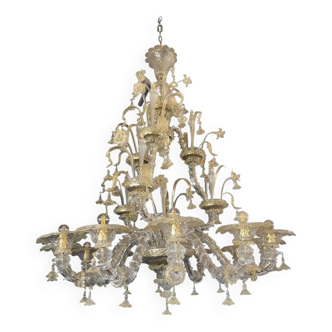 Contemporary Floral Venetian "Ca Rezzonico" Gold Murano Glass Chandelier