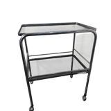 Vintage chrome metal dessert trolley with smoked glass from the 1970s.