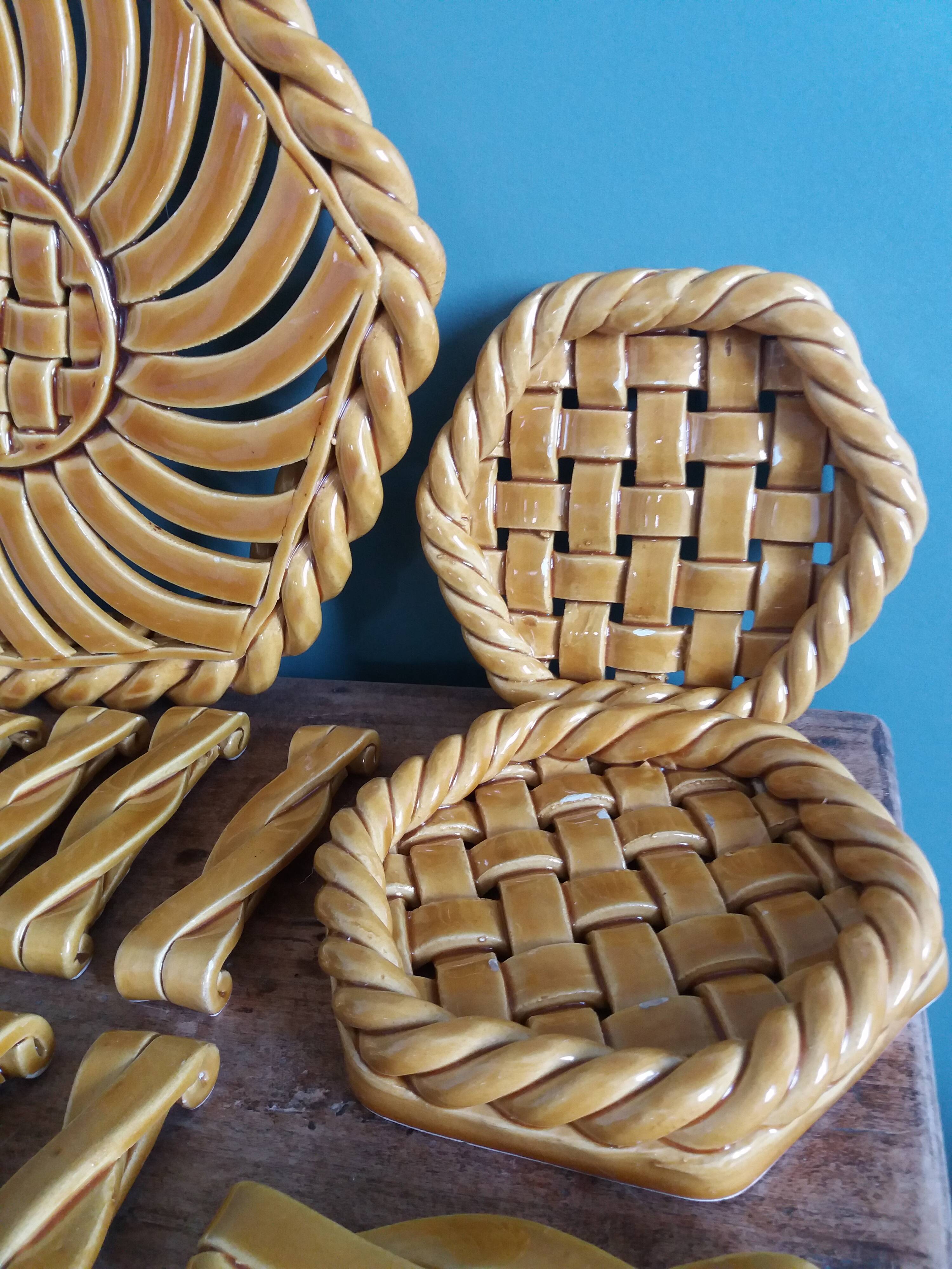 FPP Vallauris barbotine trivets, bottle coasters and knife holders