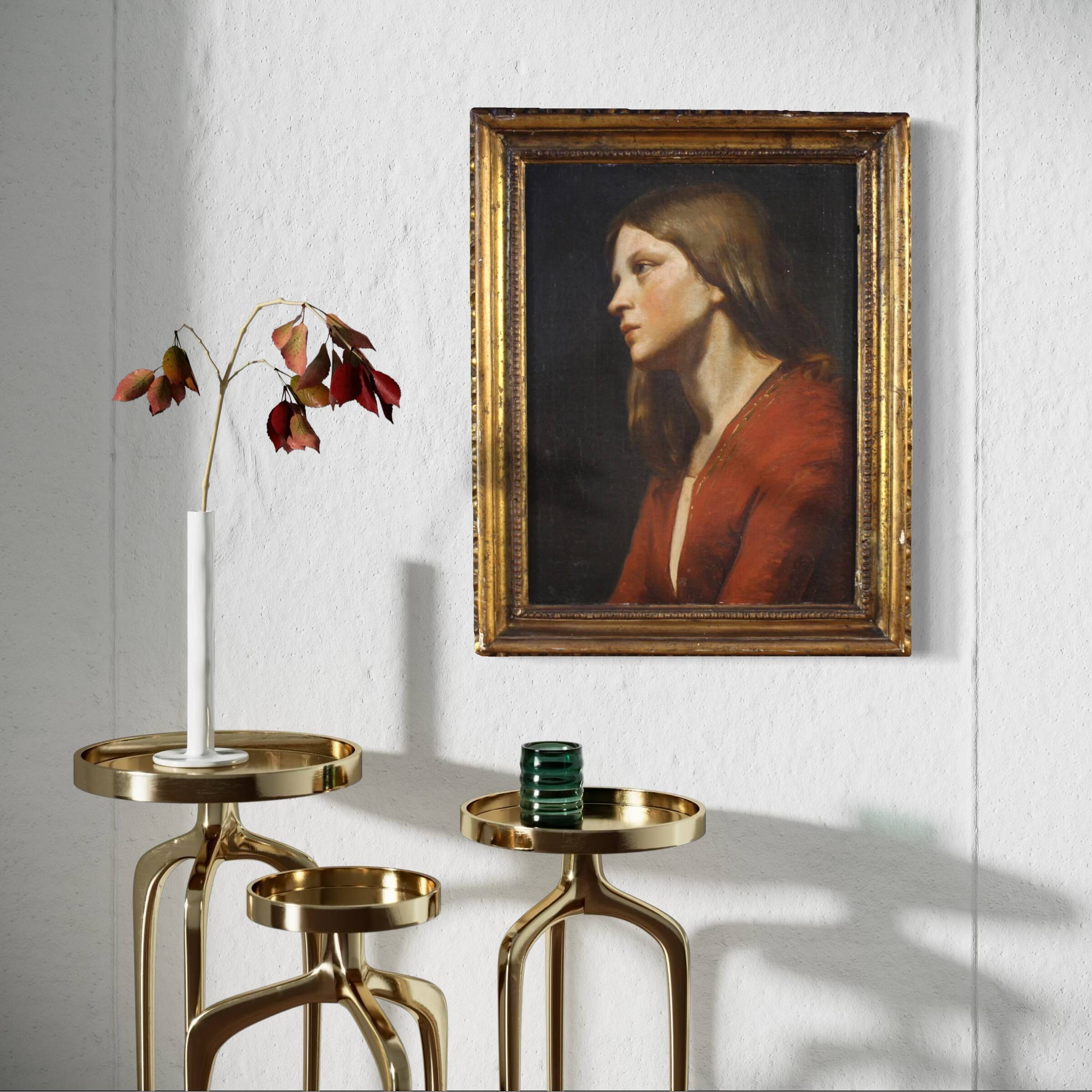 Peinture italienne du 19e siècle, portrait d'une jeune fille