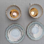 Duo of tea cups and saucers Limoges Lucien Michelaud - Green porcelain