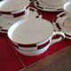10 vintage coffee cups and 9 saucers, Salins earthenware, 1950